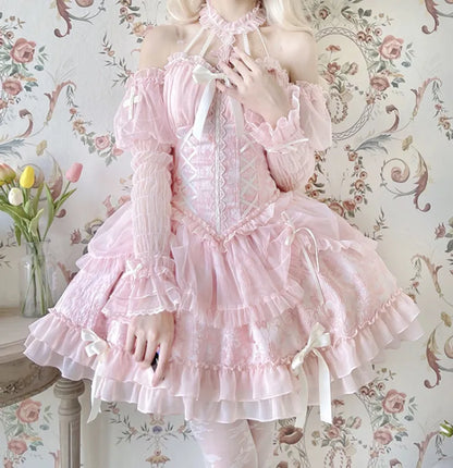 Cross Belle Pink Halter Neck Corset Dress Balletcore Lolita JSK