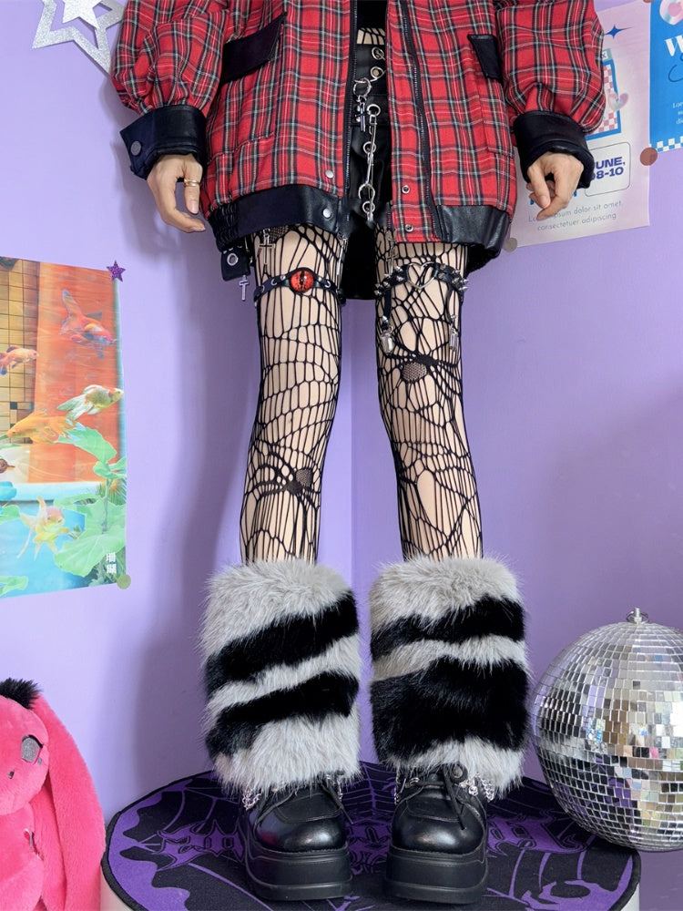 Beige/Grey Y2K Zebra Stripes Pattern 25CM Leg Warmers