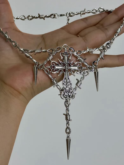 Silver Studs Diamond-shaped/Heart-shaped Necklace