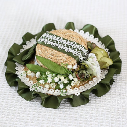 Der mit Lilien verzierte Hut Country Kei Valley Lolita Mini aus Stroh Mori