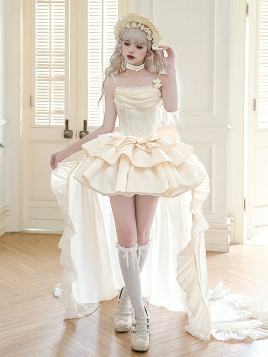 Dress Lolita Beige Waist JSK Boned Cowl Neckline Set Spaghetti Straps Full Elegant