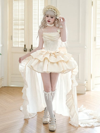 Dress Lolita Beige Waist JSK Boned Cowl Neckline Set Spaghetti Straps Full Elegant