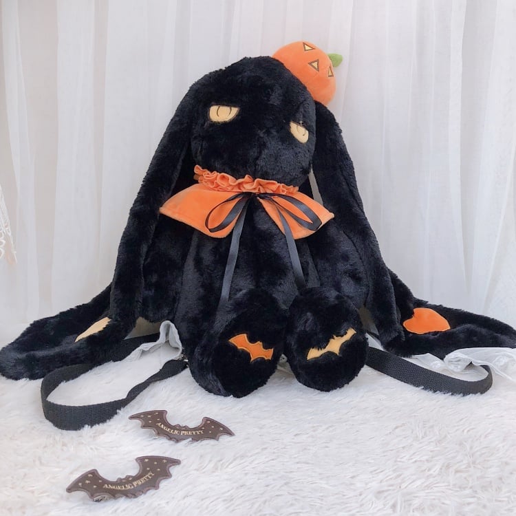 Mr Black Pumpkin Bunny Bag Plushie