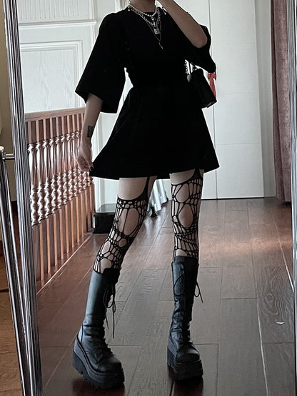 Oversized Dark mit Kleid Black Frenzy Tonal T-Shirt Stickerei