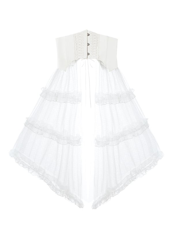 White Gothic Corset Belt with Tulle Skirt