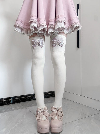 Jirai Kei Bowknot Details Overknee Stockings