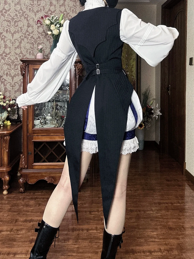 Gothic Ouji Swallow Curved Hem Wings and Black Waistcoat Collar Tail Lolita Bat