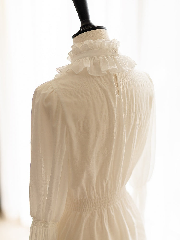 White Elegant Classic Detachable Jabot Collar Shirt