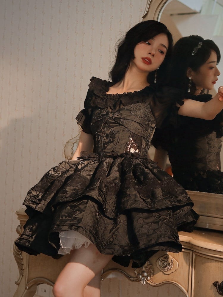 Black Balletcore Tiered Skirt