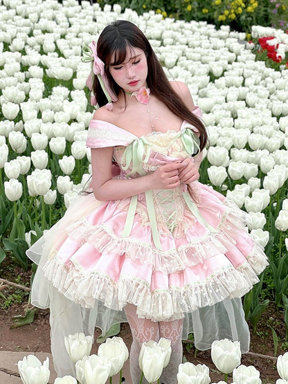 Fairy and Corset Green Dress Pink Theme Kei Tulip