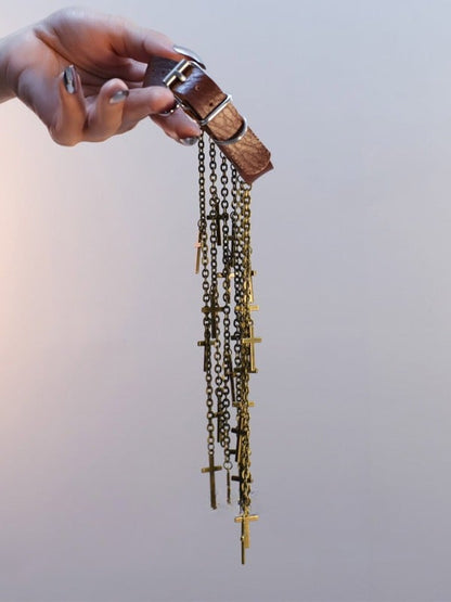 Cuff Tassel Cyberpunk Black/Silver/Brown Design Charm Arm Cross