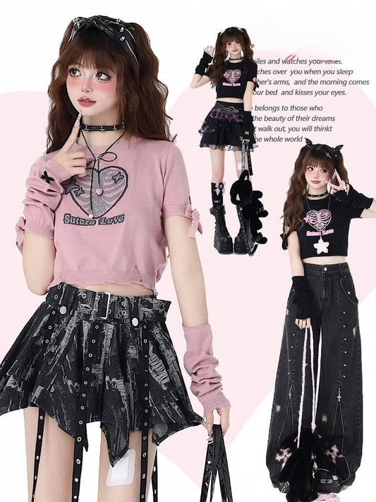 Skirt and Black Tie Hem Dye Handkerchief Gray