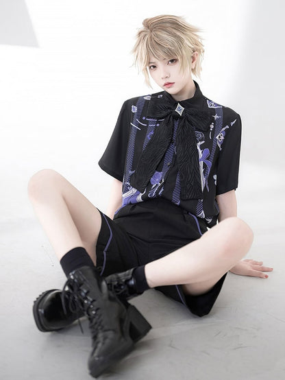 Ouji Fashion Bowtie with Magician Print Rose Summer Shirt and Poker