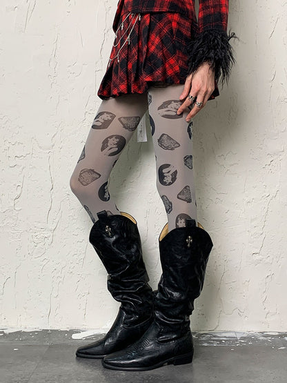 Grey Y2K Hepburn Pattern Tights