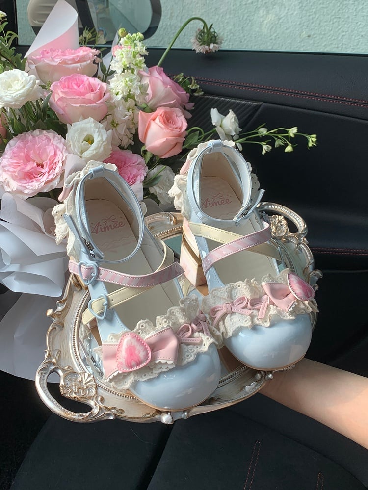Strawberry Sea Sweet Salt Mary Jane Shoes Blue Lolita Cake