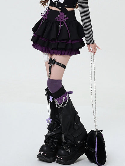 Details Skirt Tiered Waist Purple Y2K at Black and Lace-up