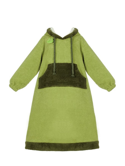 Green Frog Hooded Fleece Pajama Lounge Wear