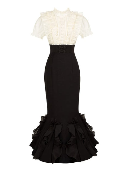 Two Fake Dress Skirt Design Waist Pieces Mermaid Boned and Black Lolita Blouse Beige Elegant