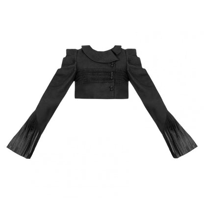 Black Leg-of-Mutton Sleeves Cropped Top