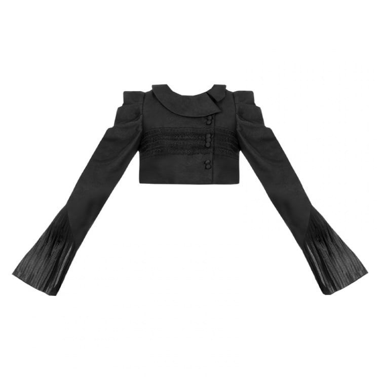 Black Leg-of-Mutton Sleeves Cropped Top