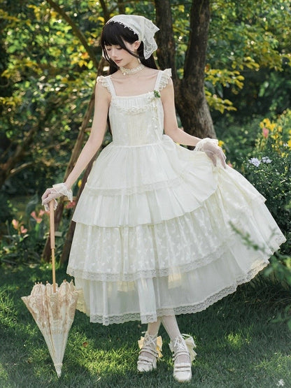 Dress Butterfly Creamy Lace JSK Set Lolita Layered Full Patched