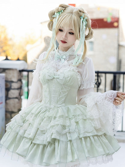 Robe corset vert clair à armatures et jupe pull Lolita Balletcore