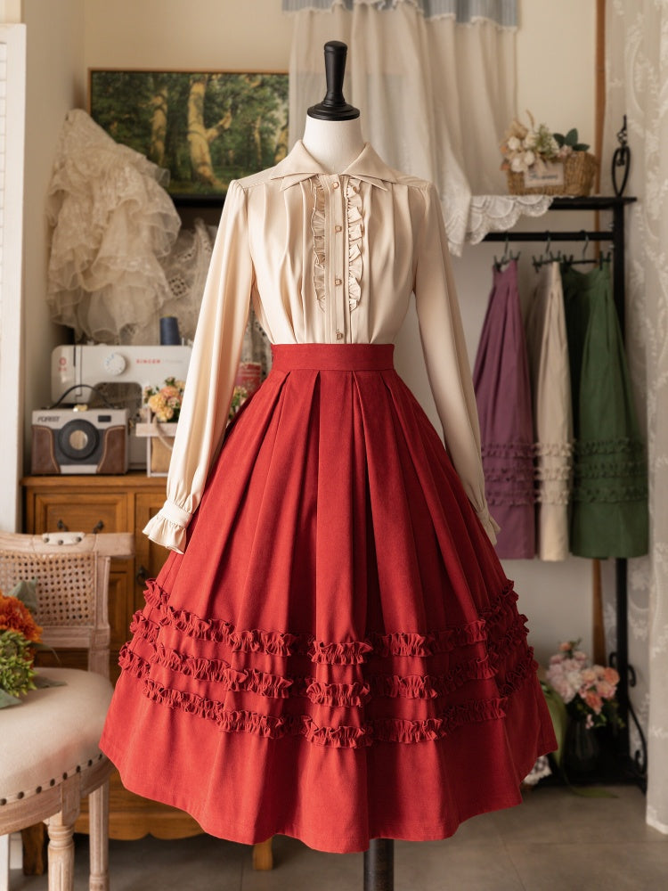 Red Ruffle Trimming Classic Lolita Skirt