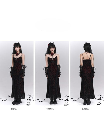Kleid Cross Halloween Slip Schwarz mit Fransen Stickerei Meerjungfrau Detail Gothic