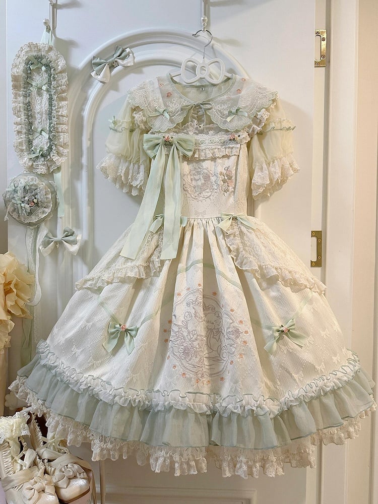 Hoher Rock mit Blumenmuster, Teddy-Stickerei, Lolita-Pullover und Schleife aus Stoff