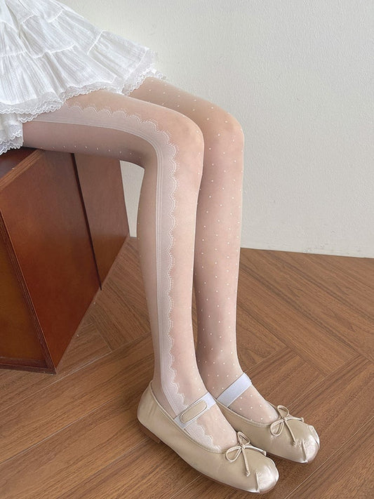 Pattern Tights Lolita White Polka-dot