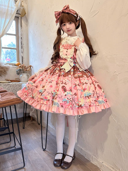 and Waist Pink Sweet High Print Lolita Bunny Dress Dessert
