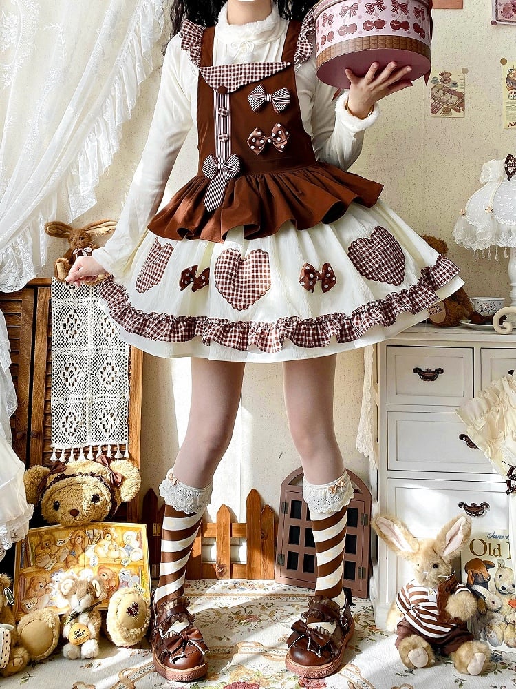 Chocolate Gingham Sweet Bowknot Lolita Overall Dress