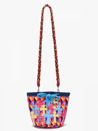 Cross Diamond Pattern Colorful Strap Bag Accents Crossbody Braided Multicolor With