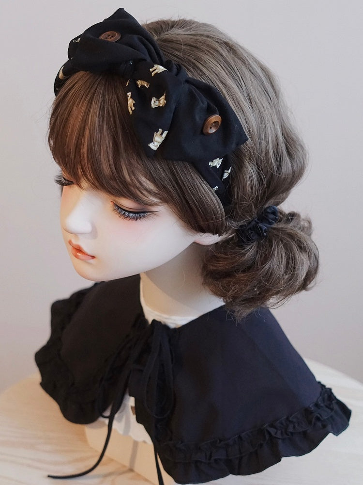 KC Print Button Decorated Black Bow Bear Big