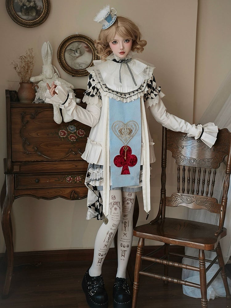 Train Ouji Fashion + Poker Shorts+ in Vibes Light Wonderland Card Outfit-Shirt Collar Detachable Theme Alice Blue