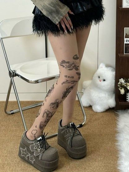 Tights Girl Cartoon Rosette Nude Butterfly And Print