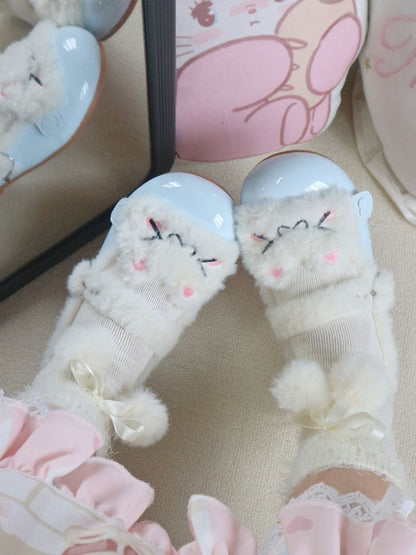Blaue flache Sweet Kitty Fleece-gefütterte Babyschuhe mit Plüsch