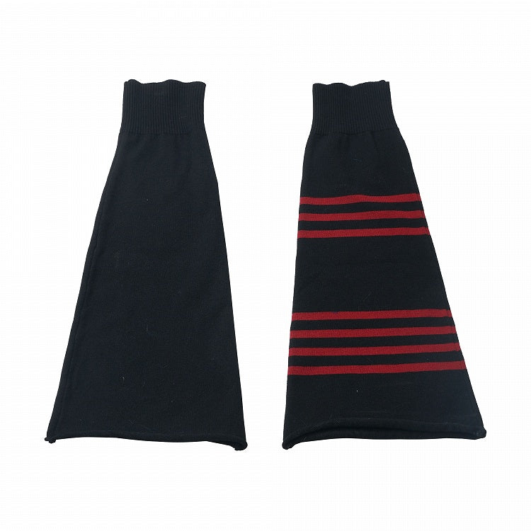 Red Stripe Pattern Black Knitted Leg Warmers