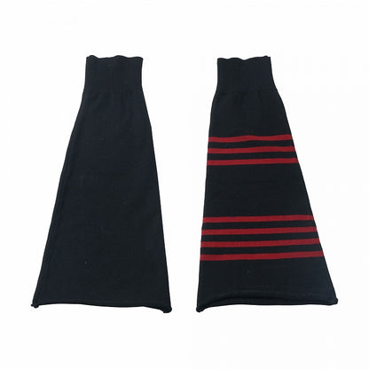 Red Stripe Pattern Black Knitted Leg Warmers