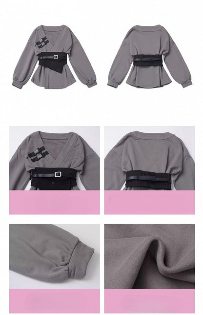 Dark Gray Notched Sweatshirt with Corset