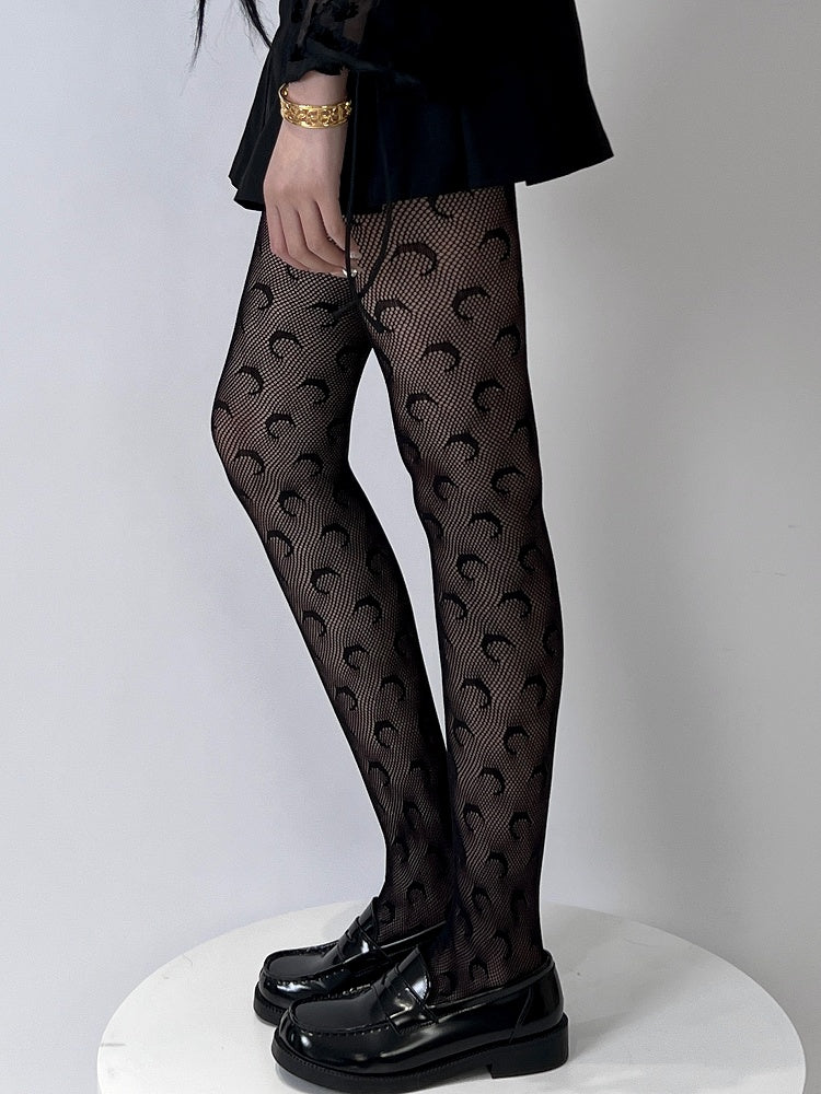 Weiß/schwarze Strumpfhose mit Bittersüßem Mondmuster
