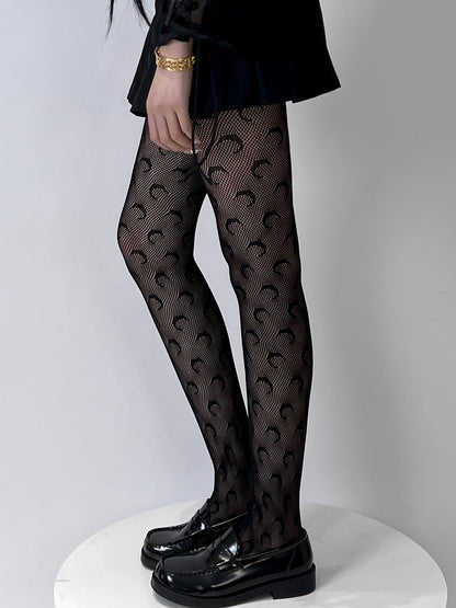 Weiß/schwarze Strumpfhose mit Bittersüßem Mondmuster