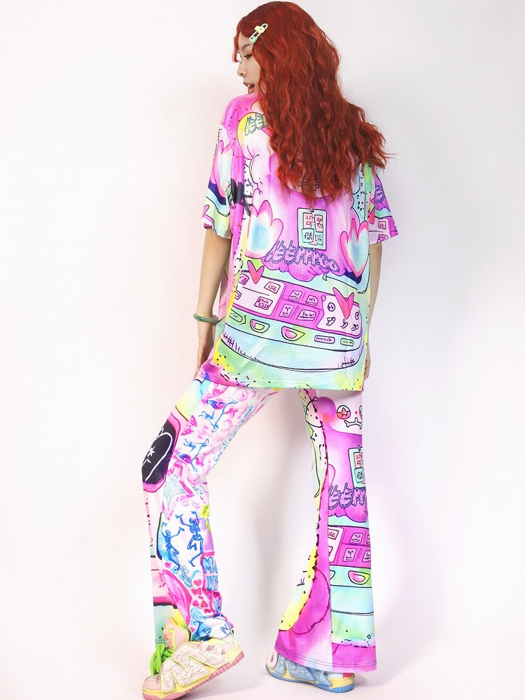 Cartoon Silhouette Pants Flare Print Y2K Colorful