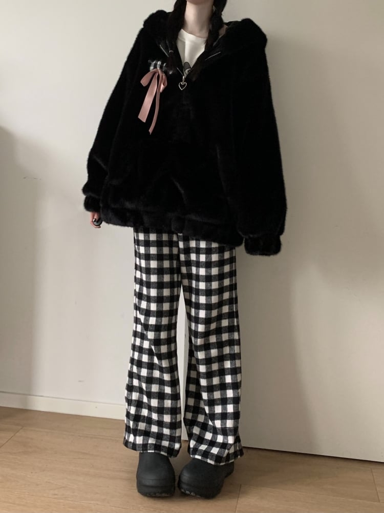 Black&White Plaid Pattern Pants