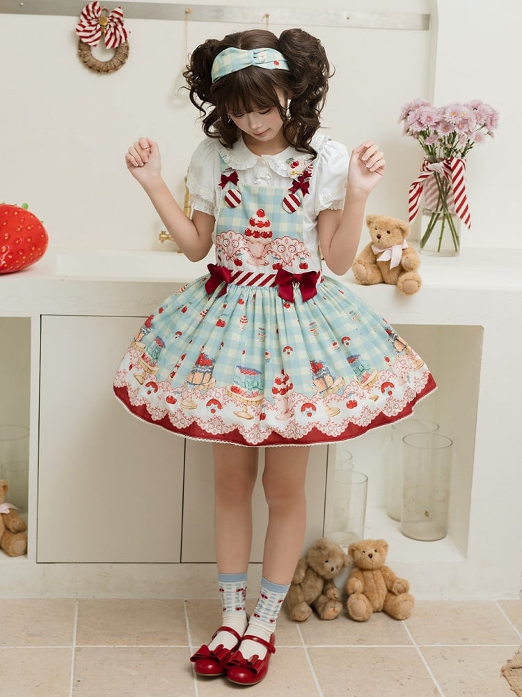 Cherry and Dessert Print Mint Green Sweet Lolita Overall Dress