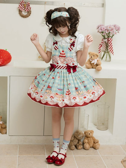 Cherry and Dessert Print Mint Green Sweet Lolita Overall Dress