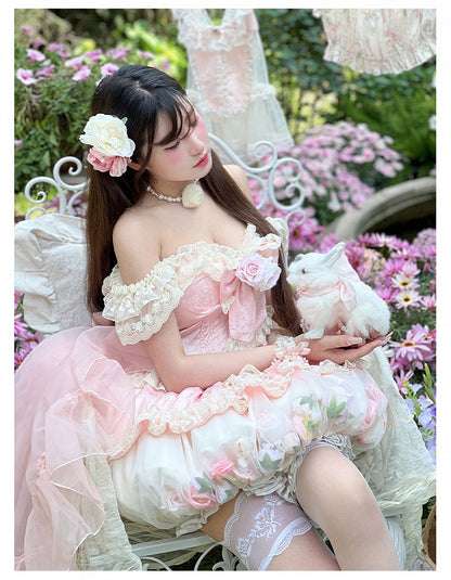 Kei Pink Fairy Bubble Corset Dress Floral Decorations Bodice