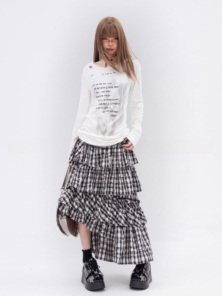 Glamorous Printed Top White Asymmetrical Neckline