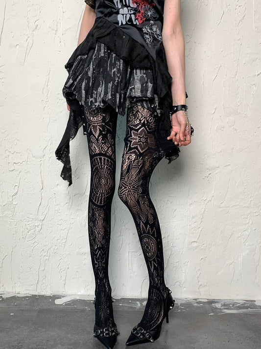 Punk Hollow-out Tights Y2K Black Design