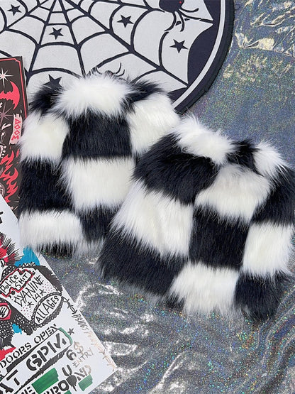 Y2K 25CM Checked Pattern Shaggy Leg Warmers